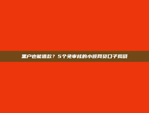 黑户也能借款？5个免审核的小额网贷口子揭晓