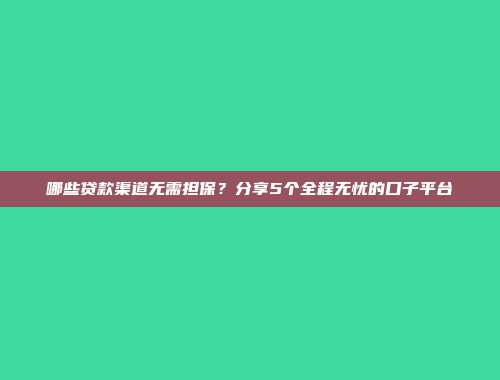 哪些贷款渠道无需担保？分享5个全程无忧的口子平台