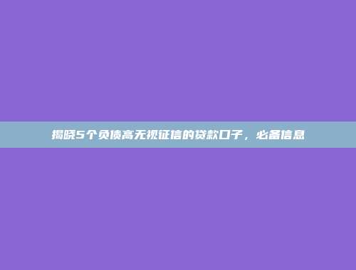 揭晓5个负债高无视征信的贷款口子，必备信息