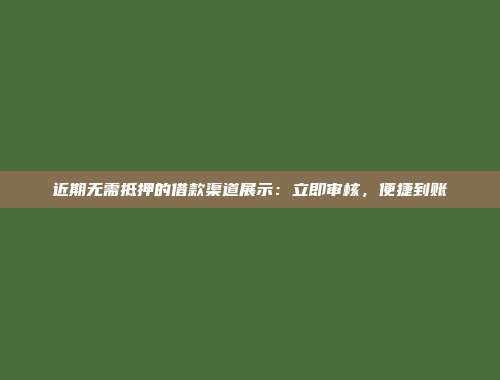 近期无需抵押的借款渠道展示：立即审核，便捷到账