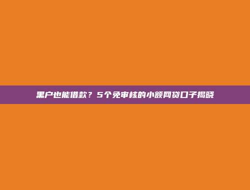 黑户也能借款？5个免审核的小额网贷口子揭晓