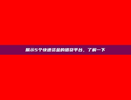 展示5个快速资金的借贷平台，了解一下