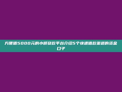 方便借5000元的小额贷款平台介绍5个快速借款渠道的资金口子