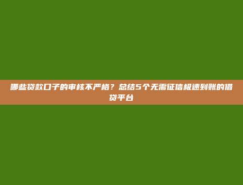 哪些贷款口子的审核不严格？总结5个无需征信极速到账的借贷平台