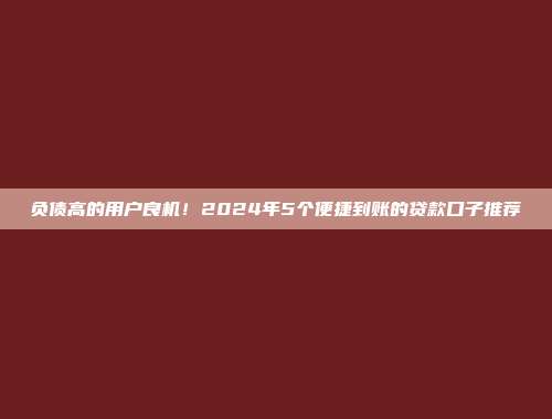 负债高的用户良机！2024年5个便捷到账的贷款口子推荐