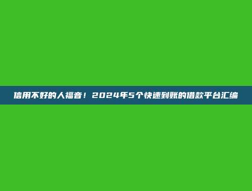 信用不好的人福音！2024年5个快速到账的借款平台汇编