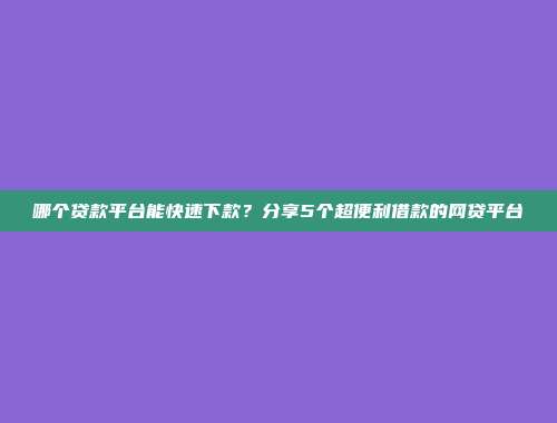 哪个贷款平台能快速下款？分享5个超便利借款的网贷平台