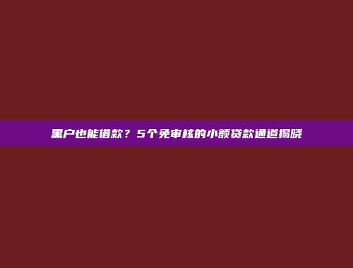 黑户也能借款？5个免审核的小额贷款通道揭晓