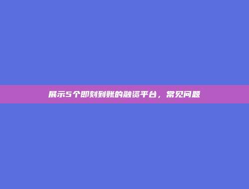 展示5个即刻到账的融资平台，常见问题