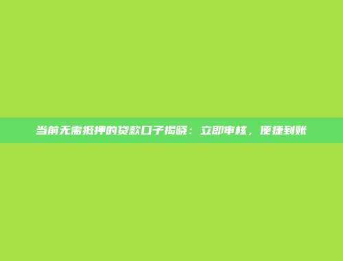 当前无需抵押的贷款口子揭晓：立即审核，便捷到账