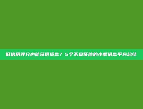 低信用评分也能获得贷款？5个不查征信的小额借款平台总结