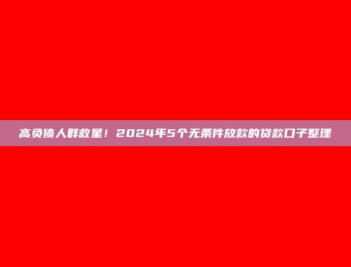 高负债人群救星！2024年5个无条件放款的贷款口子整理