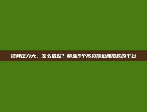 债务压力大，怎么借款？精选5个高负债也能借款的平台