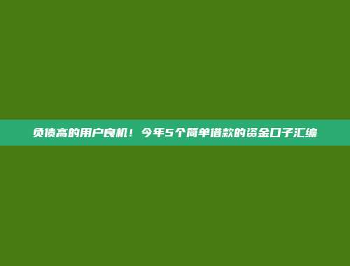 负债高的用户良机！今年5个简单借款的资金口子汇编