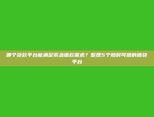 哪个贷款平台能满足紧急借款需求？整理5个随时可借的借贷平台