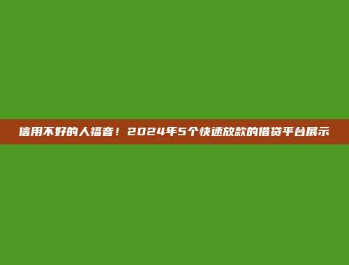 信用不好的人福音！2024年5个快速放款的借贷平台展示