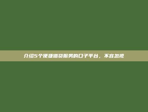 介绍5个便捷借贷服务的口子平台，不容忽视