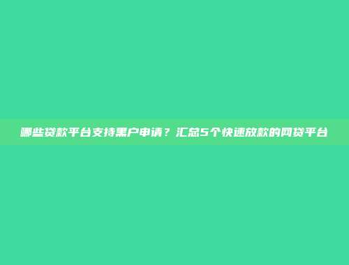 哪些贷款平台支持黑户申请？汇总5个快速放款的网贷平台