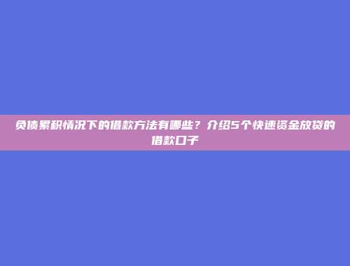 负债累积情况下的借款方法有哪些？介绍5个快速资金放贷的借款口子