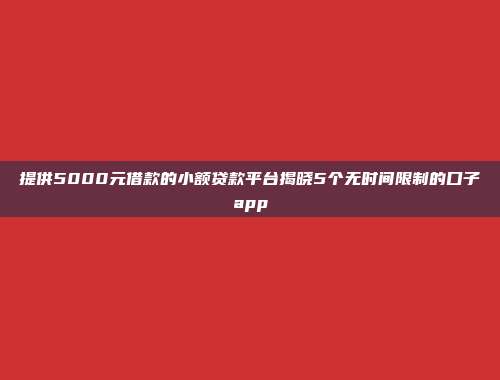 提供5000元借款的小额贷款平台揭晓5个无时间限制的口子app