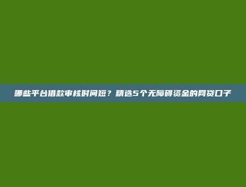 哪些平台借款审核时间短？精选5个无障碍资金的网贷口子