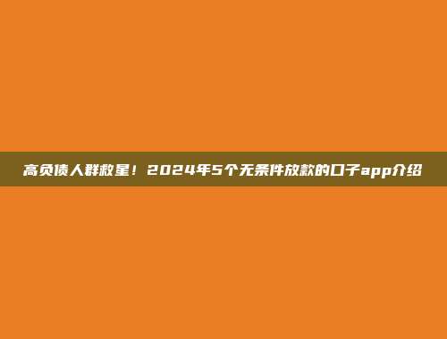 高负债人群救星！2024年5个无条件放款的口子app介绍