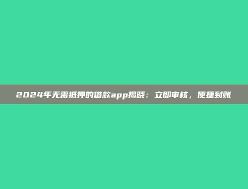 2024年无需抵押的借款app揭晓：立即审核，便捷到账