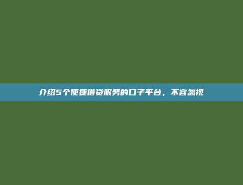 介绍5个便捷借贷服务的口子平台，不容忽视