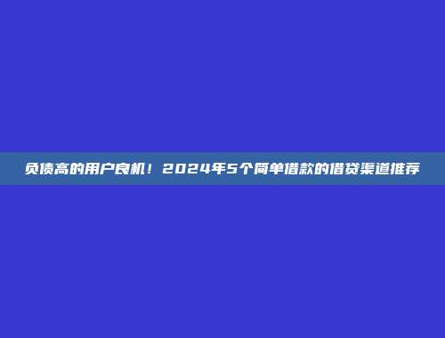 负债高的用户良机！2024年5个简单借款的借贷渠道推荐