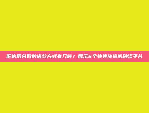 低信用分数的借款方式有几种？展示5个快速放贷的融资平台