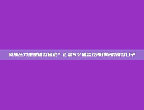 负债压力重重借款困难？汇总5个借款立即到帐的贷款口子