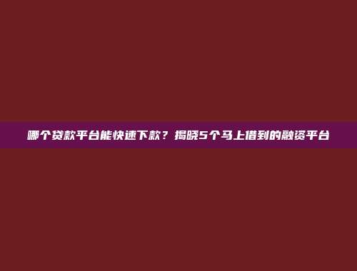 哪个贷款平台能快速下款？揭晓5个马上借到的融资平台