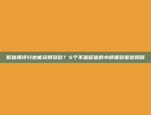 低信用评分也能获得贷款？5个不查征信的小额借贷渠道揭晓