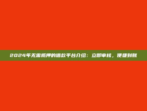 2024年无需抵押的借款平台介绍：立即审核，便捷到账