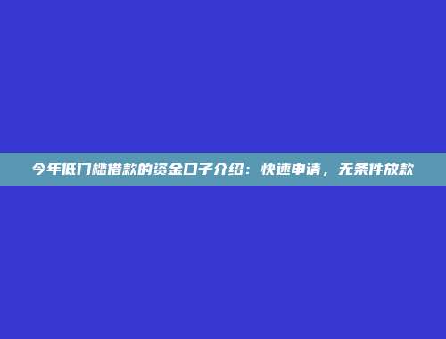 今年低门槛借款的资金口子介绍：快速申请，无条件放款