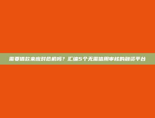 需要借款来应对危机吗？汇编5个无需信用审核的融资平台