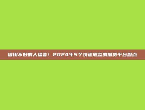 信用不好的人福音！2024年5个快速放款的借贷平台盘点