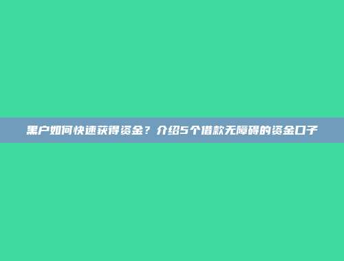 黑户如何快速获得资金？介绍5个借款无障碍的资金口子