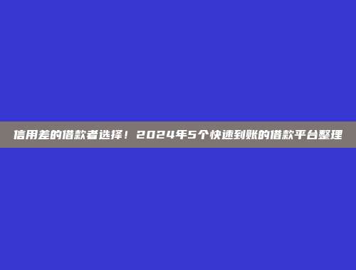 信用差的借款者选择！2024年5个快速到账的借款平台整理