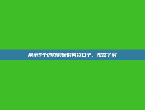 展示5个即刻到账的网贷口子，现在了解