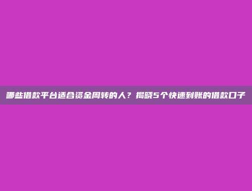 哪些借款平台适合资金周转的人？揭晓5个快速到账的借款口子