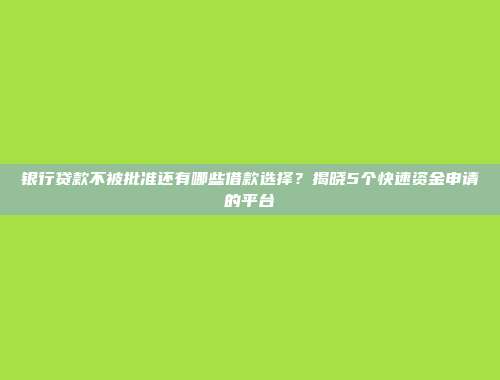 银行贷款不被批准还有哪些借款选择？揭晓5个快速资金申请的平台