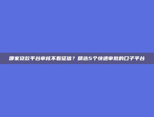 哪家贷款平台审核不看征信？精选5个快速审批的口子平台