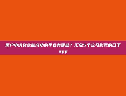 黑户申请贷款能成功的平台有哪些？汇总5个立马到账的口子app