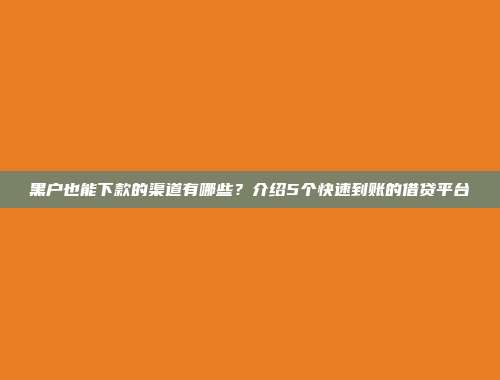 黑户也能下款的渠道有哪些？介绍5个快速到账的借贷平台