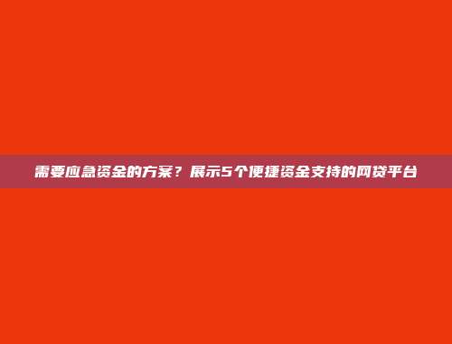 需要应急资金的方案？展示5个便捷资金支持的网贷平台