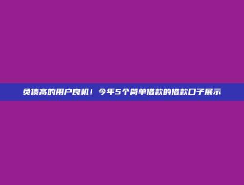 负债高的用户良机！今年5个简单借款的借款口子展示