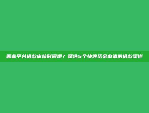 哪些平台借款审核时间短？精选5个快速资金申请的借款渠道