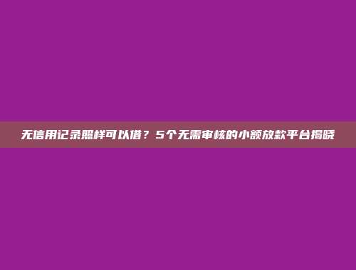 无信用记录照样可以借？5个无需审核的小额放款平台揭晓