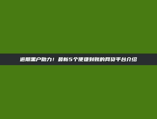 逾期黑户助力！最新5个便捷到账的网贷平台介绍